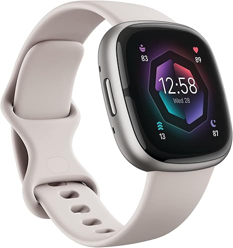 Google Fitbit Sense 2 Advanced Health and Fitness Smartwatch Lunar White/Platinum