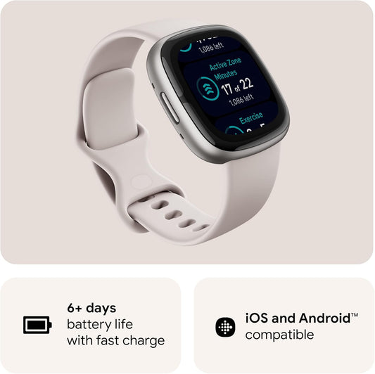 Google Fitbit Sense 2 Advanced Health and Fitness Smartwatch Lunar White/Platinum