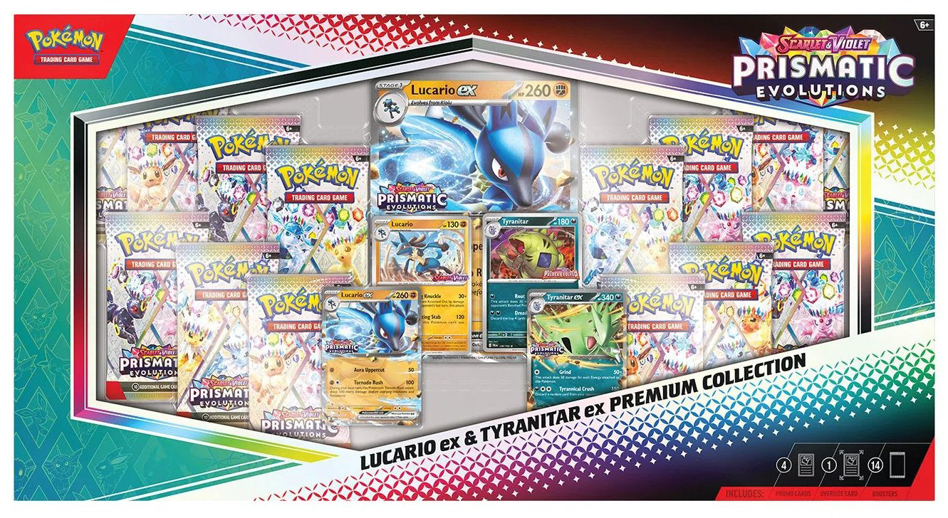 Pokemon Prismatic Evolutions Lucario ex & Tyranitar ex Premium Collection - Tech Trove
